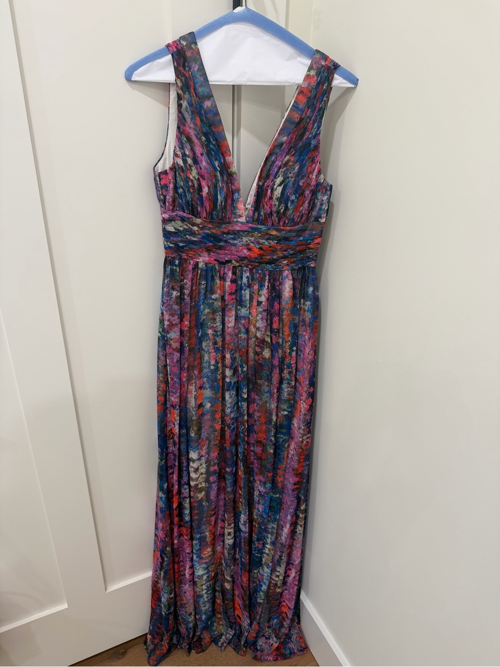 Aidan by Aidan Mattox V-Neck Maxi Dress in Multi-Color Print